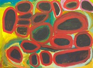Australian Indigenous (Aboriginal and Torres Strait Islander) artwork by YATA GYPSY YADDA of Mangkaja Artists. The title is Jarriyi Salt Lake Country. [640/12] (Derivan Matisse Acrylic - 280gsm Velin BFK Rives)