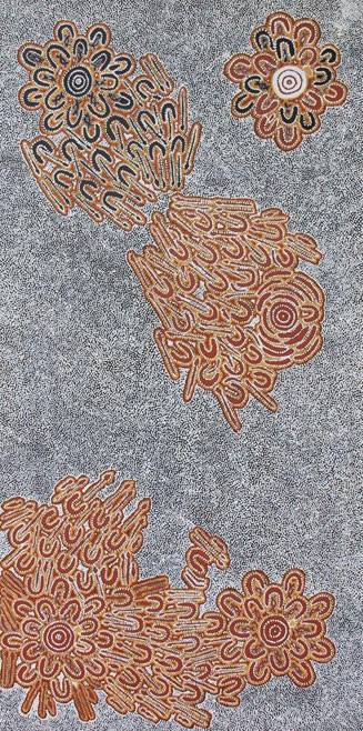 Australian Indigenous (Aboriginal and Torres Strait Islander) artwork by ANDREA NUNGURRAYI MARTIN of Warlukurlangu Artists (Yuendumu). The title is Jajirrdi Manu Janganpa Jukurrpa (Western Quoll & Possum Dreaming) - Yakurdyi. [725/13] (Acrylic on Belgian Linen)