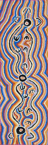 Australian Indigenous (Aboriginal and Torres Strait Islander) artwork by TOPSY NAPURRURLA FISHER of Warlukurlangu Artists (Yuendumu). The title is Janganpa (Brush-tail Possum Dreaming) - Mawurrji. [3386/07] (Acrylic on Belgian Linen)
