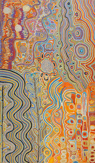 Australian Indigenous (Aboriginal and Torres Strait Islander) artwork by VARIOUS WARLUKURLANGU ARTISTS (COLLABORATIVE) of Warlukurlangu Artists (Yuendumu). The title is Janganpa Jukurrpa (Brush-tail Possum Dreaming)- Mawurrji. [983/12ny - (1-4)] (Acrylic on Belgian Linen)