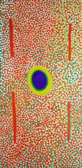 Australian Indigenous (Aboriginal and Torres Strait Islander) artwork by PENNY LYONS of Mangkaja Artists. The title is Japirnka Jila. [109/07] (Acrylic on canvas)