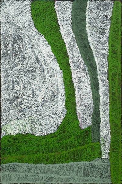 Australian Indigenous (Aboriginal and Torres Strait Islander) artwork by LYDIA BALBAL of Bidyadanga Artists (Yulparija & Mangala). The title is Jawani Jawani. [25840] (Acrylic on Linen)