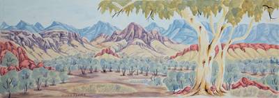 Australian Indigenous (Aboriginal and Torres Strait Islander) artwork by GLORIA PANNKA of Ngurratjuta Iltja Ntjarra (Many Hands). The title is Jay Creek (West of Alice Springs, NT). [1440-11] (Watercolour with Board Backing)