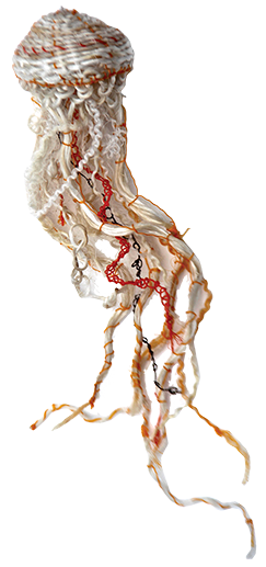 Australian Indigenous (Aboriginal and Torres Strait Islander) artwork by LAVINIA KETCHELL of Erub Erwer Meta. The title is Jellyfish Jack. [16-161] (Rope & Twine)