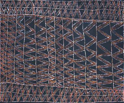 Australian Indigenous (Aboriginal and Torres Strait Islander) artwork by CORNELIA TIPUAMANTUMIRRI of Munupi Artists. The title is Jilamara Design. [14-317] (Ochre on Linen)