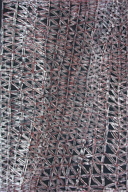 Australian Indigenous (Aboriginal and Torres Strait Islander) artwork by CORNELIA TIPUAMANTUMIRRI of Munupi Artists. The title is Jilamara Design. [15-322] (Ochre on Linen)