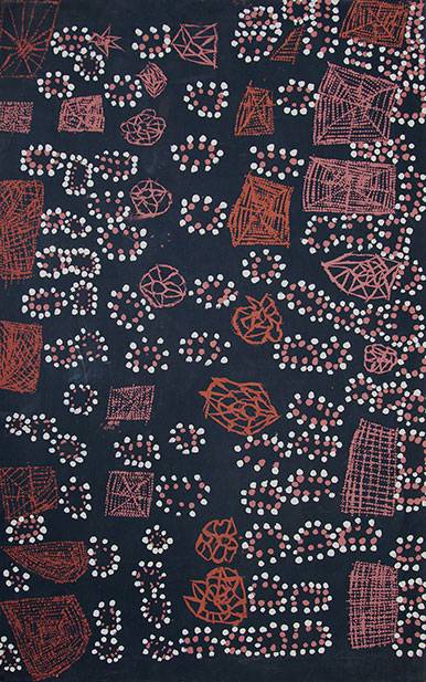 Australian Indigenous (Aboriginal and Torres Strait Islander) artwork by CORNELIA TIPUAMANTUMIRRI of Munupi Artists. The title is Jilamara Design. [16-266] (Ochre on Linen)