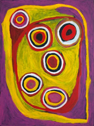 Australian Indigenous (Aboriginal and Torres Strait Islander) artwork by NYUJU STUMPY BROWN of Mangkaja Artists. The title is Jilas. [pc283/05] (Atelier Artist Acrylic on 11oz Cotton Duck)