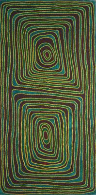 Australian Indigenous (Aboriginal and Torres Strait Islander) artwork by MAWUKURA JIMMY NERRIMAH of Mangkaja Artists. The title is Jilirrkujarra. [pc610/05] (Acrylic on Canvas)