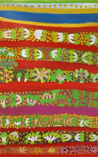 Australian Indigenous (Aboriginal and Torres Strait Islander) artwork by PURLTA MARYANNE DOWNS of Mangkaja Artists. The title is Jilji Country. [PC256_04] (Atelier Artist Acrylic on 10oz Cotton Duck)