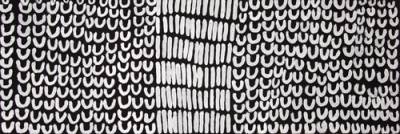 Australian Indigenous (Aboriginal and Torres Strait Islander) artwork by LENA NYADBI of Warmun Artists. The title is Jimbirla Ngarranggarni. [WAC491/11] (Natural Ochre and Pigments on Canvas)