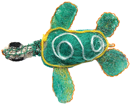 Australian Indigenous (Aboriginal and Torres Strait Islander) artwork by NANCY NAAWI of Erub Erwer Meta. The title is Joey. [16-171] (Ghost Nets, Rope & Twine)