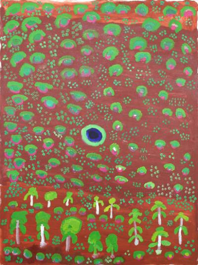 Australian Indigenous (Aboriginal and Torres Strait Islander) artwork by TARKU ROSIE TARCO KING of Mangkaja Artists. The title is Jumu. [pc471/04] (Atelier Artist Acrylic on 10oz Cotton Duck)