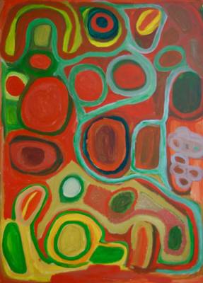 Australian Indigenous (Aboriginal and Torres Strait Islander) artwork by NYUJU STUMPY BROWN of Mangkaja Artists. The title is Jumu. [wp230/96] (Atelier Artist Acrylic, 250gsm Velin Arches Paper)