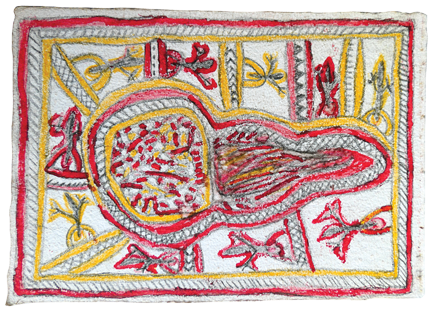 Australian Indigenous (Aboriginal and Torres Strait Islander) artwork by FATE SAVARI (ISAWDI) of Omie Artists. The title is Juworé - Insects that walk on the surface of the water. [14-224] (Pencil and Ink on Paper)