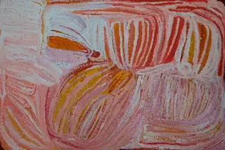 Australian Indigenous (Aboriginal and Torres Strait Islander) artwork by EUBENA NAMPITJIN of Warlayirti Artists (Balgo). The title is Kinyu. [78/09] (Acrylic on Linen)