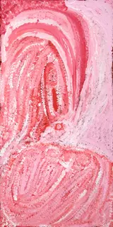 Australian Indigenous (Aboriginal and Torres Strait Islander) artwork by EUBENA NAMPITJIN of Warlayirti Artists (Balgo). The title is Kinyu. [16/10] (Acrylic on Linen)