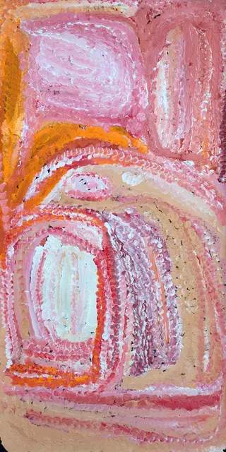 Australian Indigenous (Aboriginal and Torres Strait Islander) artwork by EUBENA NAMPITJIN of Warlayirti Artists (Balgo). The title is Kinyu. [362/11] (Acrylic on Canvas)