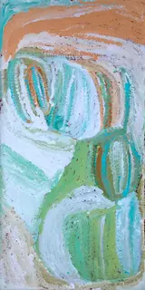 Australian Indigenous (Aboriginal and Torres Strait Islander) artwork by EUBENA NAMPITJIN of Warlayirti Artists (Balgo). The title is Kinyu. [203/11] (Acrylic on Linen)