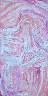 Australian Indigenous (Aboriginal and Torres Strait Islander) artwork by EUBENA NAMPITJIN of Warlayirti Artists (Balgo). The title is Kinyu. [17/10] (Acrylic on Linen)