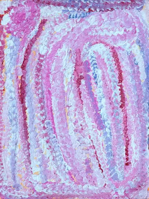 Australian Indigenous (Aboriginal and Torres Strait Islander) artwork by EUBENA NAMPITJIN of Warlayirti Artists (Balgo). The title is Kinyu. [323/10] (Acrylic on Linen)