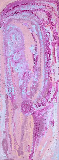 Australian Indigenous (Aboriginal and Torres Strait Islander) artwork by EUBENA NAMPITJIN of Warlayirti Artists (Balgo). The title is Kinyu. [521/10] (Acrylic on Canvas)