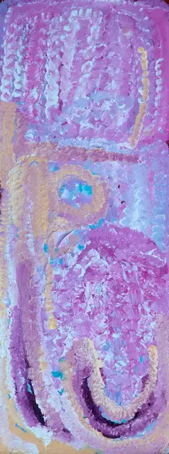 Australian Indigenous (Aboriginal and Torres Strait Islander) artwork by EUBENA NAMPITJIN of Warlayirti Artists (Balgo). The title is Kinyu. [251/11] (Acrylic on Linen)