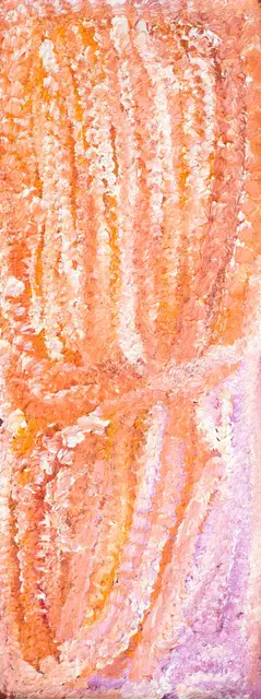 Australian Indigenous (Aboriginal and Torres Strait Islander) artwork by EUBENA NAMPITJIN of Warlayirti Artists (Balgo). The title is Kinyu. [465/10] (Acrylic on Linen)