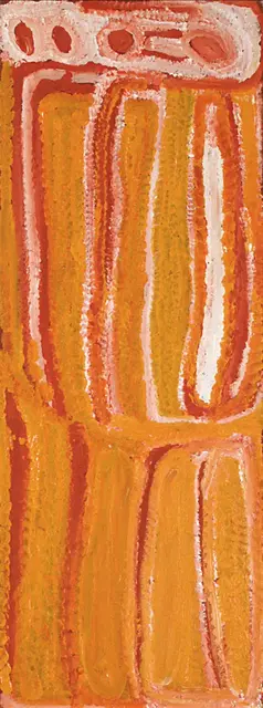 Australian Indigenous (Aboriginal and Torres Strait Islander) artwork by EUBENA NAMPITJIN of Warlayirti Artists (Balgo). The title is Kunawarritji. [777/02] (Acrylic on Belgian Linen)