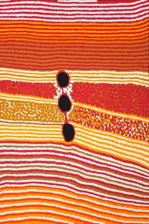 Australian Indigenous (Aboriginal and Torres Strait Islander) artwork by HELICOPTER TJUNGURRAYI of Warlayirti Artists (Balgo). The title is Karrulyar. [58/10] (Acrylic on Canvas)