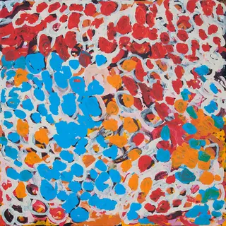 Australian Indigenous (Aboriginal and Torres Strait Islander) artwork by HARRY TJUTJUNA of Ninuku Arts. The title is Kungka Tjuta. [14-114] (Acrylic on Linen)