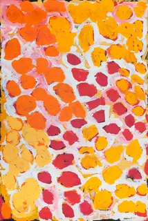 Australian Indigenous (Aboriginal and Torres Strait Islander) artwork by HARRY TJUTJUNA of Ninuku Arts. The title is Kungka Tjuta. [13222] (Acrylic on Linen)