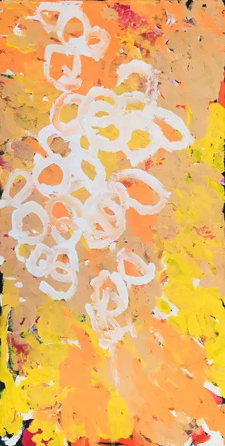 Australian Indigenous (Aboriginal and Torres Strait Islander) artwork by HARRY TJUTJUNA of Ninuku Arts. The title is Kungka Tjuta. [14-188] (Acrylic on Canvas)