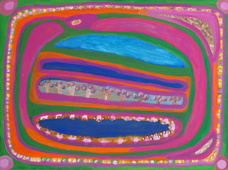 Australian Indigenous (Aboriginal and Torres Strait Islander) artwork by JUKUJA DOLLY SNELL of Mangkaja Artists. The title is Kurtal (Permanent Waterhole). [284/06] (Atelier Artist Acrylic on 11oz Cotton Duck)