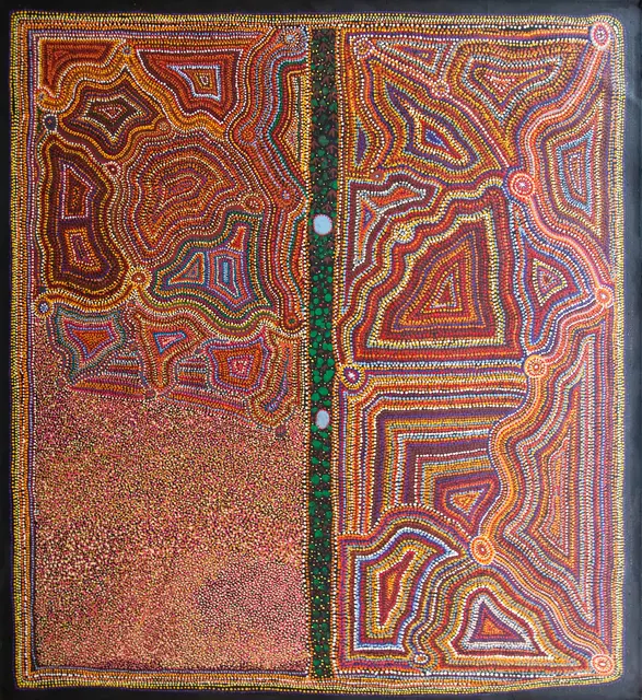 Australian Indigenous (Aboriginal and Torres Strait Islander) artwork by NYAYATI STANLEY YOUNG of Ninuku Arts. The title is Kalaya Tjukurpa (Emu Dreaming). [NKSY11540] (Acrylic on Belgian Linen)