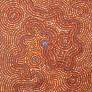 Australian Indigenous (Aboriginal and Torres Strait Islander) artwork by NYAYATI STANLEY YOUNG of Ninuku Arts. The title is Kalaya Tjukurpa (Emu Dreaming). [NKSY13056] (Acrylic on Linen)