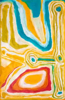 Australian Indigenous (Aboriginal and Torres Strait Islander) artwork by NORA WOMPI of Warlayirti Artists (Balgo). The title is Kunawarritji Community (Well 33). [367/09] (Acrylic on Linen)