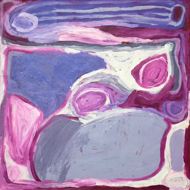 Australian Indigenous (Aboriginal and Torres Strait Islander) artwork by NORA WOMPI of Warlayirti Artists (Balgo). The title is Kunawarritji Community (Well 33). [288/09] (Acrylic on Linen)