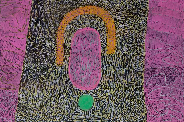 Australian Indigenous (Aboriginal and Torres Strait Islander) artwork by NGARRALJA TOMMY MAY of Mangkaja Artists. The title is Kurtal. [191/15] (Atelier Acrylic Paint on Plywood)