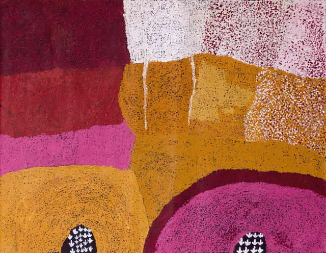 Australian Indigenous (Aboriginal and Torres Strait Islander) artwork by KUNMANARA PATJU PRESLEY of Spinifex Artists. The title is Kalaya Piti. [13211] (Acrylic on Linen)