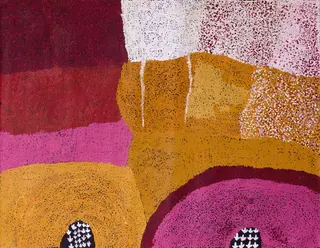 Australian Indigenous (Aboriginal and Torres Strait Islander) artwork by KUNMANARA PATJU PRESLEY of Spinifex Artists. The title is Kalaya Piti. [13211] (Acrylic on Linen)