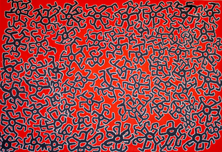 Australian Indigenous (Aboriginal and Torres Strait Islander) artwork by ROY UNDERWOOD of Spinifex Artists. The title is Karnkanya. [15-163] (Acrylic on Linen)