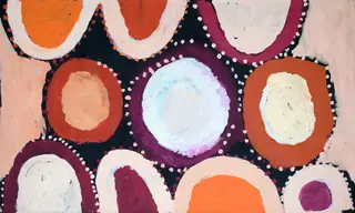 Australian Indigenous (Aboriginal and Torres Strait Islander) artwork by SANDY BRUMBY of Ninuku Arts. The title is Kulitja. [NKSB12136] (Acrylic on Linen)