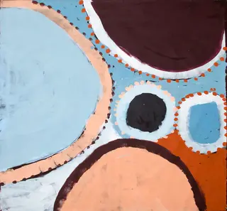 Australian Indigenous (Aboriginal and Torres Strait Islander) artwork by SANDY BRUMBY of Ninuku Arts. The title is Kulitja. [NKSB12137] (Acrylic on Linen)