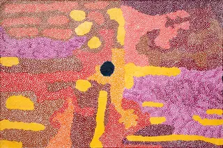 Australian Indigenous (Aboriginal and Torres Strait Islander) artwork by TOSSIE BAADJO of Warlayirti Artists (Balgo). The title is Karntawarra. [610/09] (Acrylic on Linen)