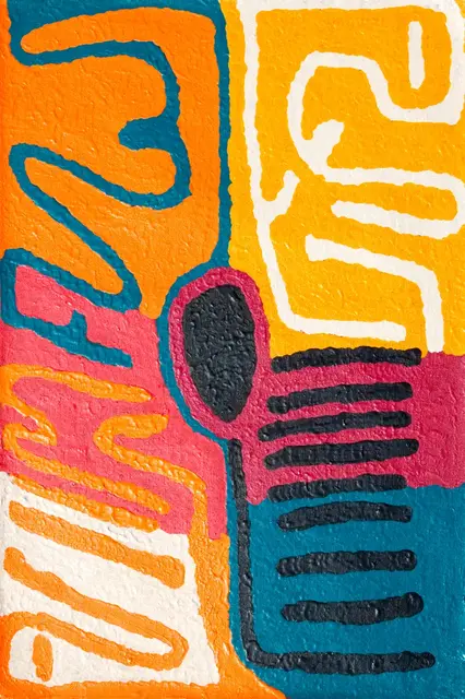 Australian Indigenous (Aboriginal and Torres Strait Islander) artwork by TOSSIE BAADJO of Warlayirti Artists (Balgo). The title is Karntawarra. [101/09] (Acrylic on Linen)