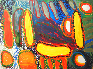 Australian Indigenous (Aboriginal and Torres Strait Islander) artwork by WANKURTA PEANUT FORD of Mangkaja Artists. The title is Kurrjalparta My Mother Country. [189/12] (Derivan Matisse Acrylic - 280gsm Velin BKF Rives)