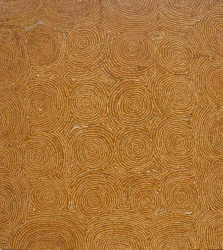 Australian Indigenous (Aboriginal and Torres Strait Islander) artwork by GEORGE WARD TJUNGURRAYI of Papunya Tula Artists. The title is Kaakuratintja. [GW0211221] (Acrylic on Canvas)