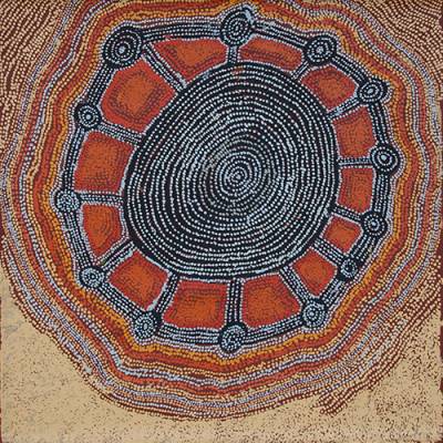 Australian Indigenous (Aboriginal and Torres Strait Islander) artwork by WILLY TJUNGURRAYI of Papunya Tula Artists. The title is Kaakuratintja (Lake MacDonald). [WT1609087] (Acrylic on Belgian Linen)