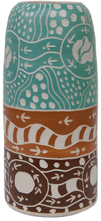 Australian Indigenous (Aboriginal and Torres Strait Islander) artwork by ANDY TJUTJUNA of Ernabella Artists. The title is Kalaya Tjukurpa (Emu Story). [328C-14] (Stoneware with Sgraffito)